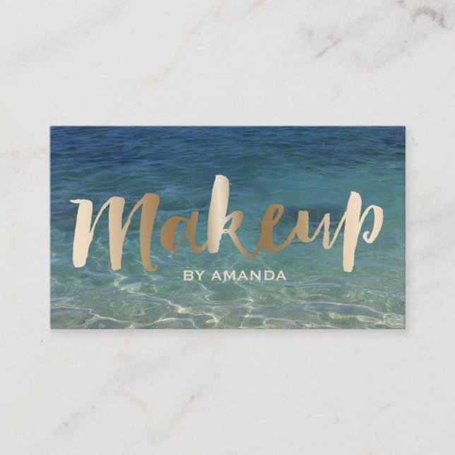 Makeup Artist Gold Script Elegant Summer Beach Business Card (Front)