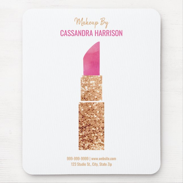 Makeup Artist Gold Sequin Watercolor Beauty Salon Mouse Pad (Front)