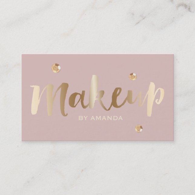 Makeup Artist Gold Sequins Elegant Dusty Pink Business Card (Front)
