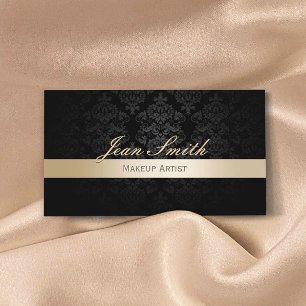 Makeup Artist Gold Striped Black Damask Business Card