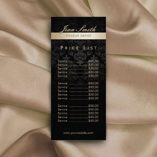 Makeup Artist Gold Striped Damask Salon Price List Rack Card