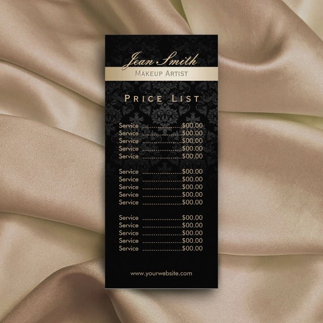 Makeup Artist Gold Striped Damask Salon Price List Rack Card (Creator Uploaded)