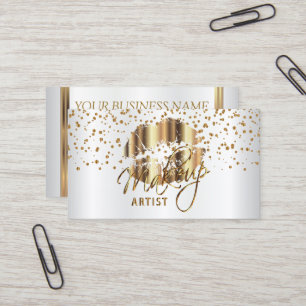 Makeup Artist Golden Confetti & Gold Metal Lips 2 Business Card