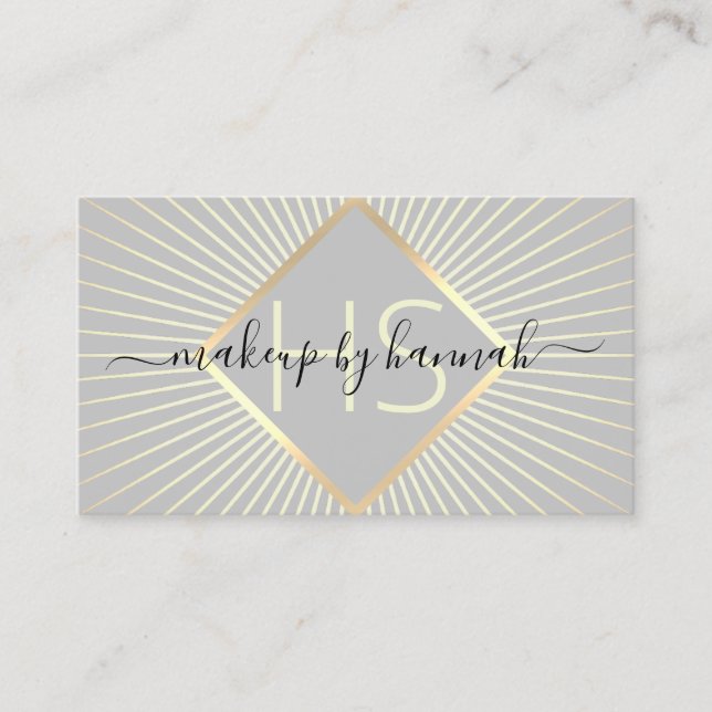 Makeup Artist Gray & Gold Typography Beauty Salon Business Card (Front)