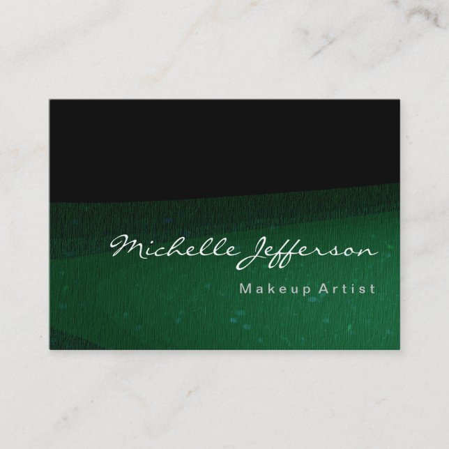 Makeup Artist Green Black Chubby Business Card (Front)