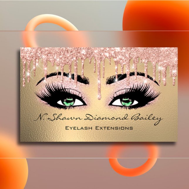 Makeup Artist Green Eyelash Rose Gold Business Card (Creator Uploaded)