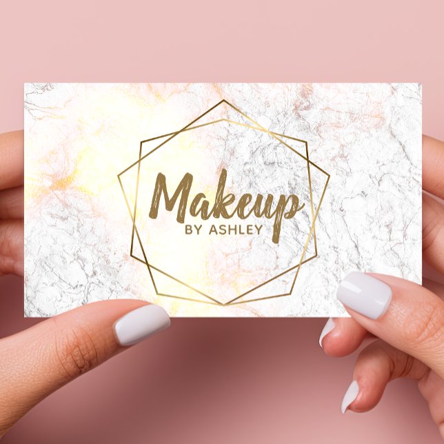 Makeup Artist Grey Marble Geometric Gold Elegant Business Card (Creator Uploaded)