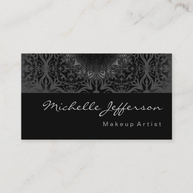 Makeup Artist Grey Pattern Black Business Card (Front)