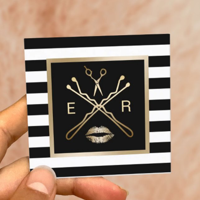 Makeup Artist Hair Beauty Salon Modern Stripes Square Business Card (Creator Uploaded)