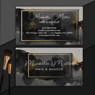 Makeup Artist Hair Salon Abstract Smoky Black Gold Business Card