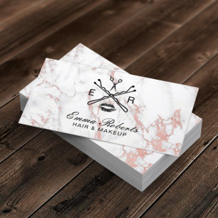 Makeup Artist Hair Salon Beauty Logo Trendy Marble Business Card