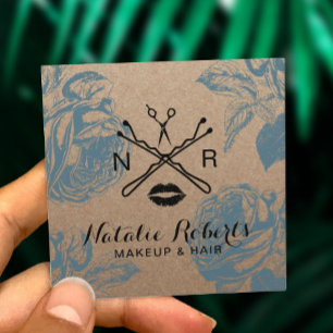 Makeup Artist Hair Salon Floral Rustic Kraft Square Business Card