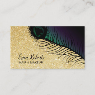 Makeup Artist Hair Salon Gold Glitter Chic Peacock Business Card