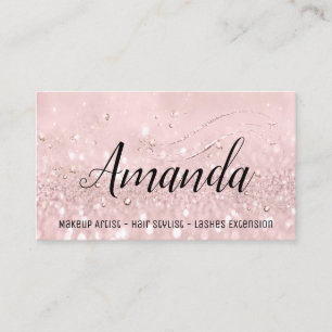 Makeup Artist Hair Salon Lash Event Pink Glitter Business Card