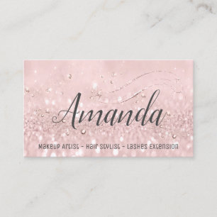 Makeup Artist Hair Salon Lash  Event Pink Glitter Business Card