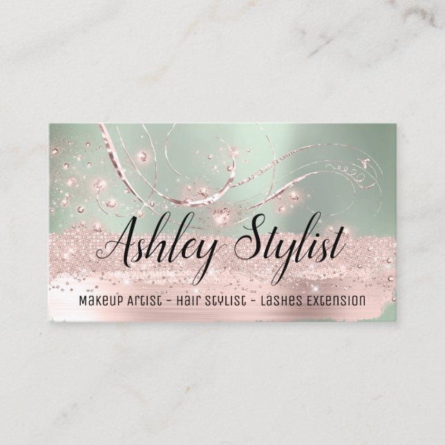 Makeup Artist Hair Salon Lash Extension Mint Rose Business Card (Front)