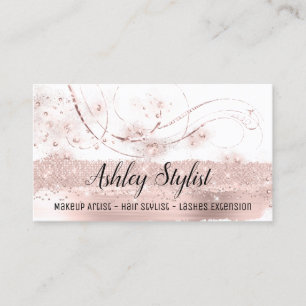 Makeup Artist Hair Salon Lash Extension Rose Whit Business Card