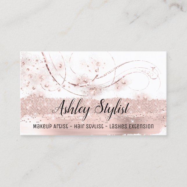 Makeup Artist Hair Salon Lash  Extension Rose Whit Business Card (Front)
