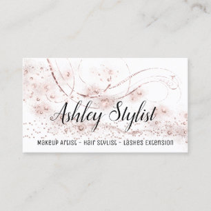 Makeup Artist Hair Salon Lash Rose Crystals White Business Card