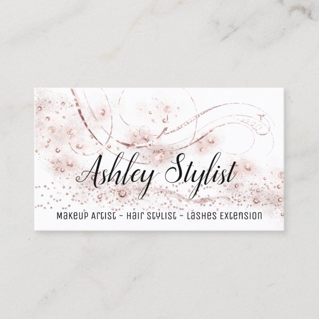 Makeup Artist Hair Salon Lash  Rose Crystals White Business Card (Front)