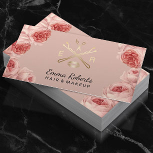 Makeup Artist Hair Salon Logo Vintage Rose Flowers Business Card