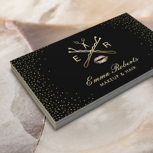 Makeup Artist Hair Salon Modern Black & Gold Business Card