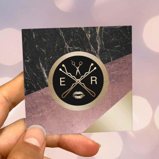 Makeup Artist Hair Salon Modern Rose Gold & Marble Square Business Card (Creator Uploaded)