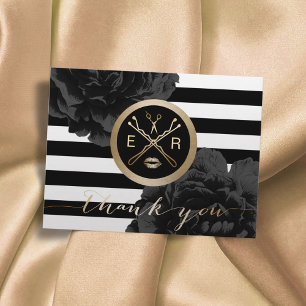 Makeup Artist Hair Salon Modern Stripes Thank You Postcard