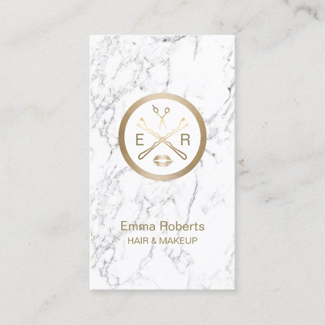 Makeup Artist Hair Salon Modern White Marble Business Card (Front)