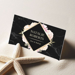 Makeup Artist Hair Salon Vintage Floral Marble Business Card