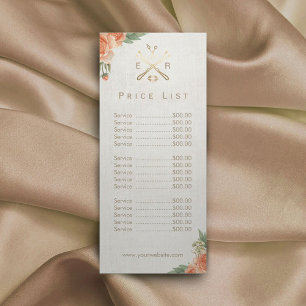 Makeup Artist Hair Salon Vintage Floral Price List Rack Card