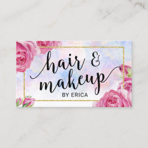 Makeup Artist & Hair Salon Watercolor Floral Business Card