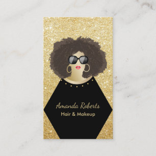 Makeup Artist Hair Stylist Afro Chic Black & Gold Business Card