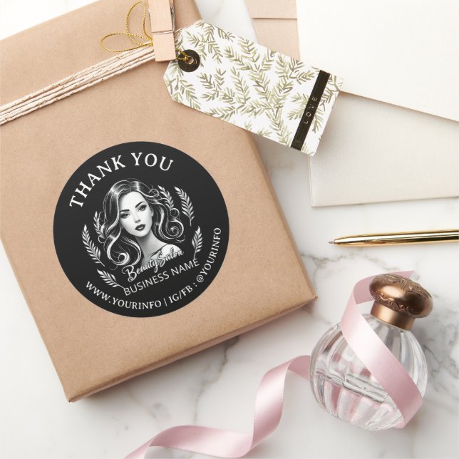 Makeup Artist Hair Stylist Black White Thank you Classic Round Sticker (Gifting)