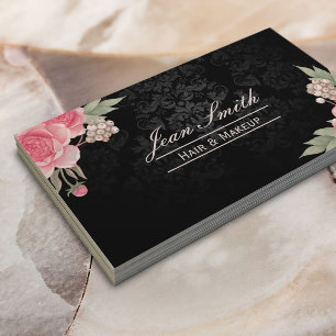 Makeup Artist Hair Stylist Elegant Floral Damask Business Card