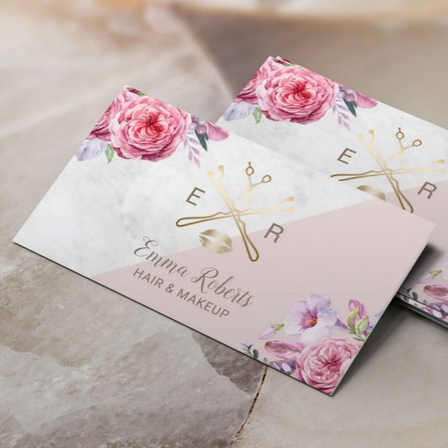 Makeup Artist Hair Stylist Elegant Floral Salon Business Card (Creator Uploaded)