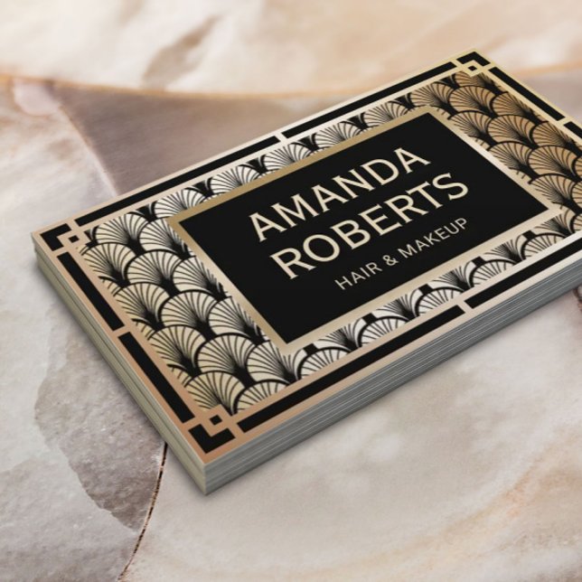 Makeup Artist & Hair Stylist Elegant Gold Art Deco Business Card (Creator Uploaded)