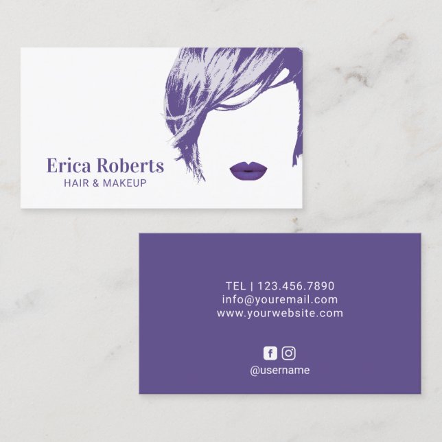 Makeup Artist Hair Stylist Elegant Violet Salon Business Card (Front/Back)