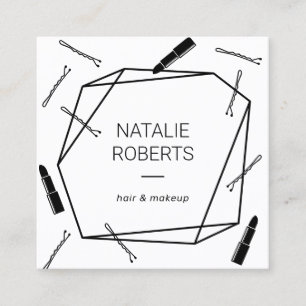 Makeup Artist Hair Stylist Geometric Salon Minimal Square Business Card