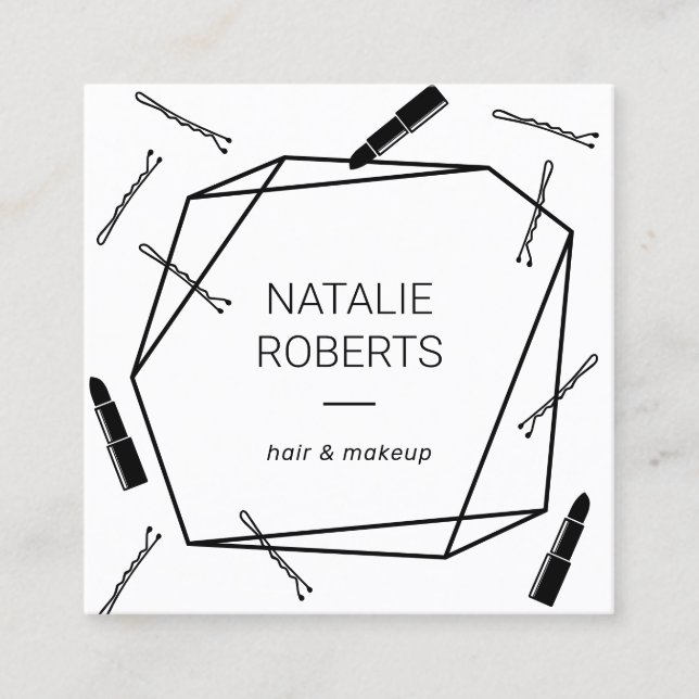 Makeup Artist Hair Stylist Geometric Salon Minimal Square Business Card (Front)