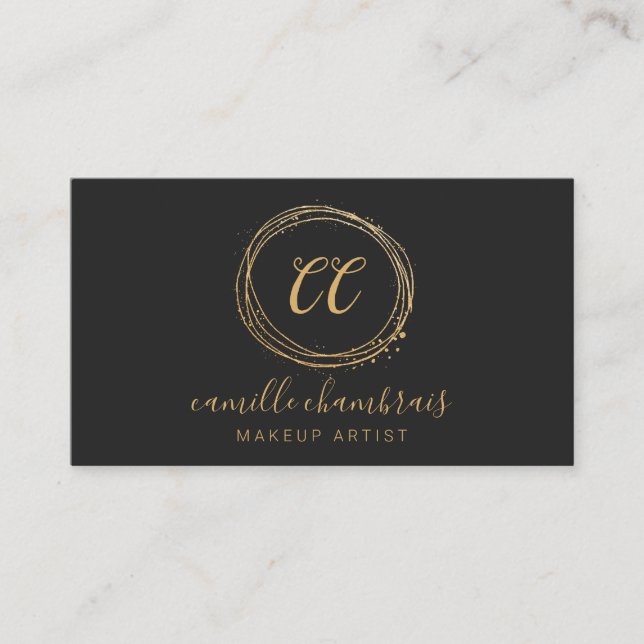 Makeup Artist Hair Stylist Gold Black Minimalist Business Card (Front)