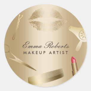 Makeup Artist Hair Stylist Gold Foil Beauty Salon Classic Round Sticker