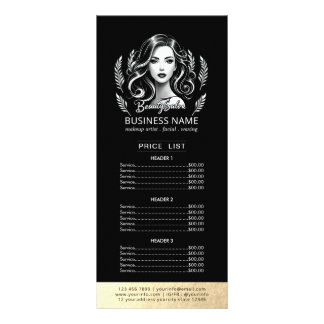 Makeup Artist Hair Stylist Modern Black Price List Rack Card
