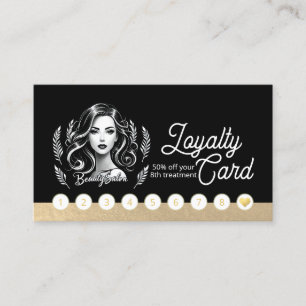 Makeup Artist Hair Stylist Modern Black White Gold Loyalty Card