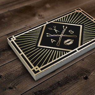 Makeup Artist & Hair Stylist Modern Gold Art Deco Business Card