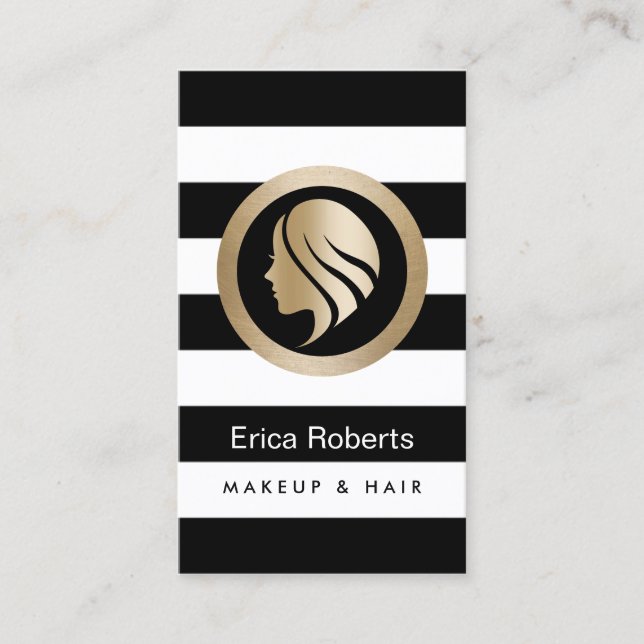 Makeup Artist Hair Stylist Modern Gold Girl Icon Business Card (Front)