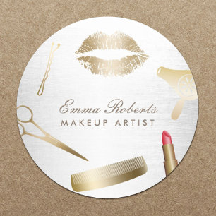 Makeup Artist Hair Stylist Modern Gold & Silver Classic Round Sticker