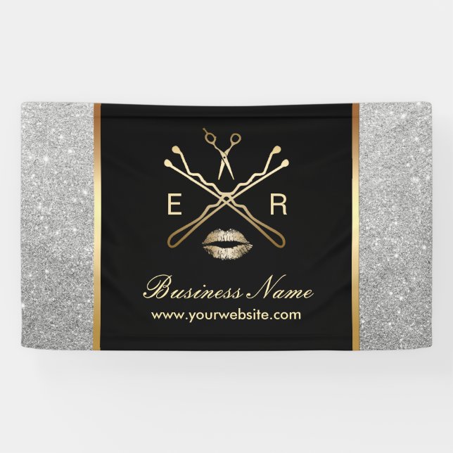 Makeup Artist Hair Stylist Modern Silver Glitter Banner (Horizontal)