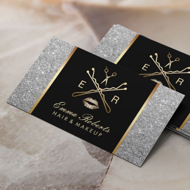 Makeup Artist Hair Stylist Modern Silver Glitter Business Card (Creator Uploaded)