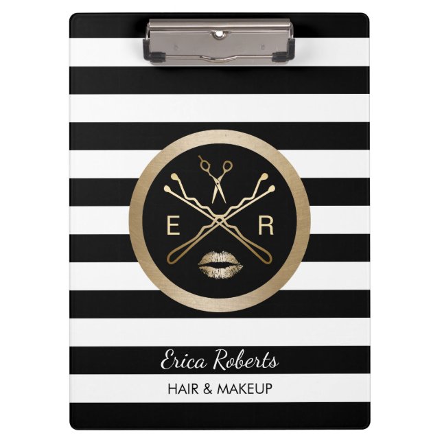 Makeup Artist & Hair Stylist Modern Stripes Clipboard (Front)